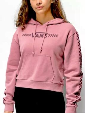 Vans Dusty Rose Pink Cropped Checkerboard Logo Hooded Sweatshirt